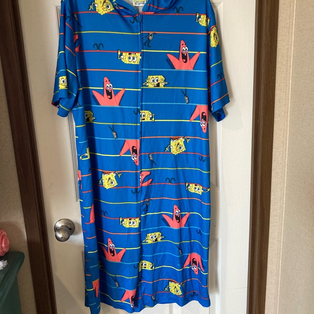 Blue Spongebob and Patrick Hooded Onesie shorts Mens XL